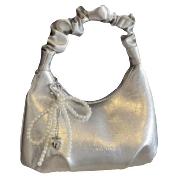 MDMS 鏡面光澤甜酷帶掛件斜背包  銀色  中型