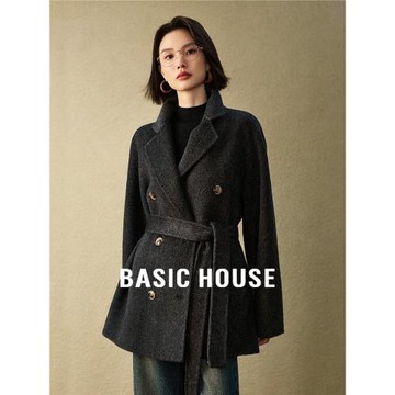 (免運)Basic House/百家好英倫風西裝毛呢外套女冬季高級感雙面羊毛大衣