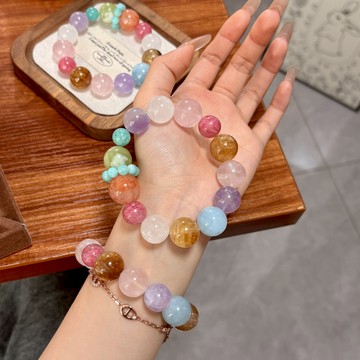 【彩虹多巴胺】紫水晶x白幽靈x粉水晶x薔薇石x黃塔晶x海藍寶x岫玉x天河石多功效水晶手鍊