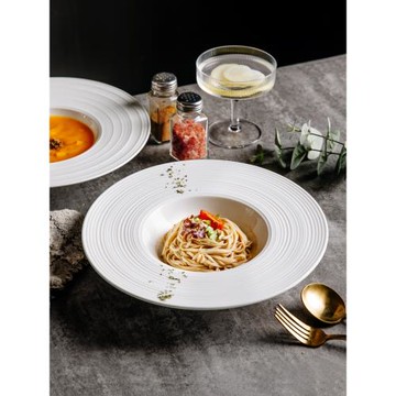純白陶瓷盤草帽盤意大利面盤飛碟盤西餐廳西餐盤西式餐具酒店商用