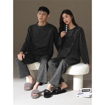 2025年新款睡衣情侶裝一男一女春秋純棉圓領長袖休閑可外穿家居服