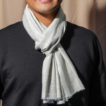 【窄版】喀什米爾羊毛圍巾 無染淺灰鑽石格紋 脖圍 手工編織 男女