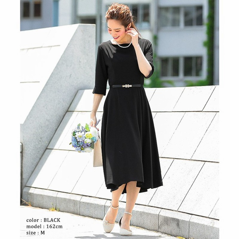 Fashion Letter 結婚式 ドレスワンピース オケージョンワンピース パーティードレス ハイウエスト ベルト付 謝恩会 膝丈 パーティ フォーマル 七分袖 母 ママ 二次会 女子会 お呼ばれ M L Xl 大きいサイズ ネイビー ブラック ピンク 30代 40代 50代 ブルー M レディース 通販