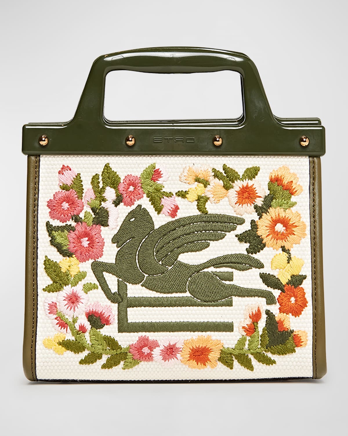 Embroidered Logo Floral Top-Handle Bag