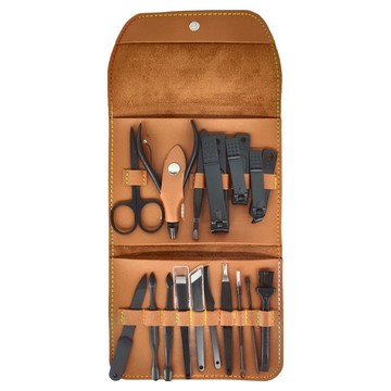 PUSH!居家生活用品 指甲鉗修甲刀修甲護理套裝16件組 PU皮革 居家旅行日用護理用具  1組