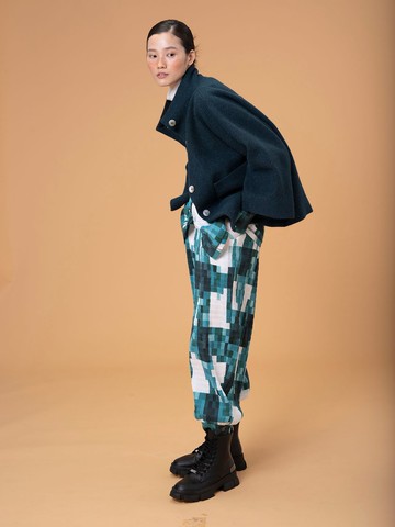 UUIN_質感毛料深綠高領外套