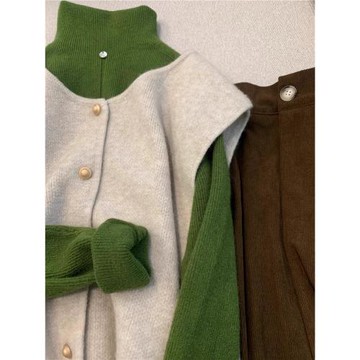 ins疊穿坎肩女小香風復古毛衣春秋冬季輕奢金屬紐扣針織馬甲上衣