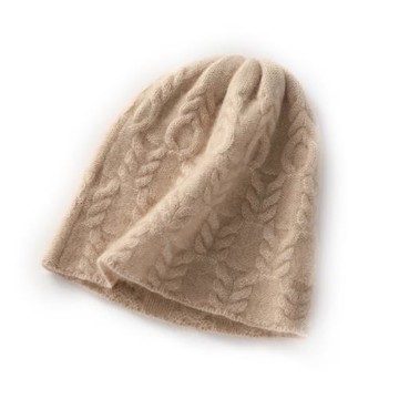100%女絞花針織毛線保暖羊絨帽子