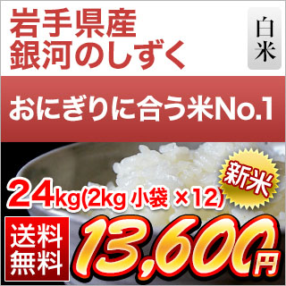 新米 令和5年(2023年)産 岩手県産 銀河のしずく 白米 ＜デビューして5年連続特A評価＞24kg（2kg×12袋）