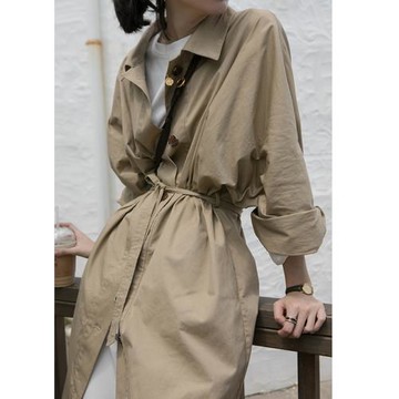 2025春季新款FW隨性休閑寬松單排扣腰帶翻領長款風衣 女