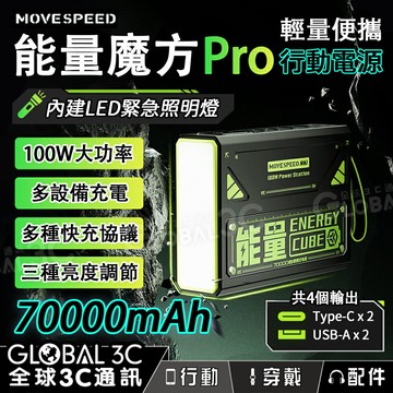 【4%點數】MOVESPEED 能量魔方 Pro 100W快充 大電量行動電源 70000mAh 四口充電 LED照明燈