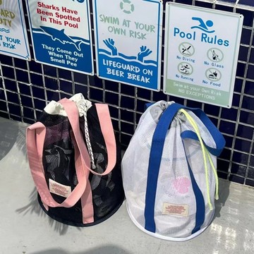 隔日達✨ 韓國ins 渡假旅遊沙灘包 網布束口袋 大容量手提袋 游泳透氣網收納包