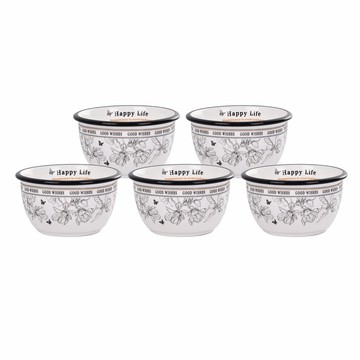 Homely Zakka 法式經典復古黑白浪漫系列 陶瓷多件式飯碗組 400ml 5個  唯美花朵飯碗  飯碗  1組
