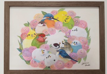 木製畫框原作【花圈鸚鵡】