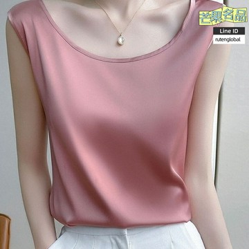 【真絲緞面】吊帶背心 女式背心 無袖上衣 打底衫 外穿吊帶 寬鬆版型 圓領設計 夏季內搭 性感外穿 舒適親膚