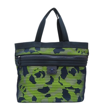 【二手名牌BRAND OFF】CHANEL香奈兒 螢光黃/藍色 帆布 托特包 肩背包 無卡