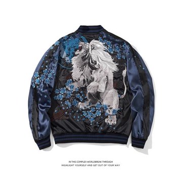 橫須賀重工刺繡棒球服外套男雄獅王雙面夾克緞面絲光高密小眾青年