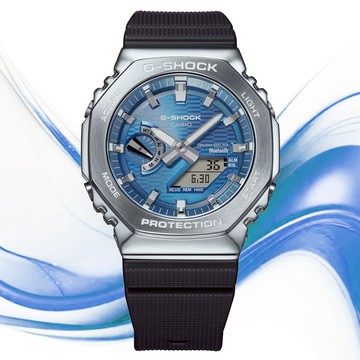 CASIO 卡西歐 G-SHOCK 金屬錶殼 太陽能 藍芽 雙顯錶 GBM-2100A-2B