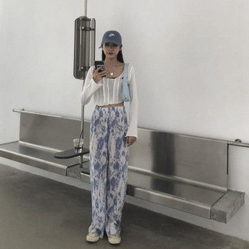 韓版百搭寬褲 直筒褲 休閒褲 長褲 褲子 chic風冰絲扎染寬褲闊腿褲女垂感夏季薄款韓版寬鬆學生百搭直筒休閒褲
