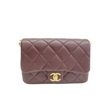 CHANEL 香奈兒 酒紅色 菱格紋 羊皮 CC Chain Flap 鍊帶 肩背包 AS4231 【二手名牌BRAND OFF】