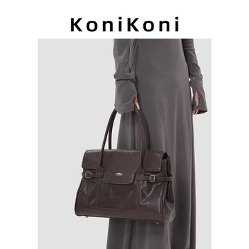KoniKoni真皮小眾手提包女2025新款高級大容量托特包通勤單肩大包