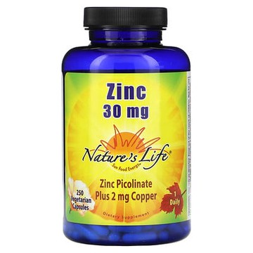 Nature's Life, 鋅，30 毫克，250 粒素食膠囊