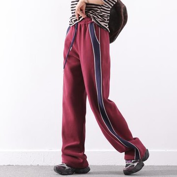 皇森冬季韓版大碼拼色休閑褲寬松顯瘦加絨加厚運動保暖直筒衛褲女