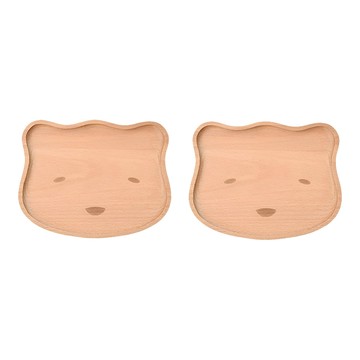 Homely Zakka 日式創意木質餐盤/托盤/零食盤/置物盤瞇瞇熊 x 2  木色  1套  20 x 16 x 2cm
