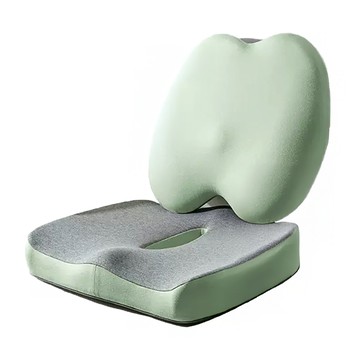 ANTIAN 記憶棉靠墊腰墊 + 坐墊組  49 x 46 x 11cm  嫩綠色/淺灰色