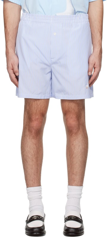 Moschino 蓝色 & 白色 Goose Embroidery Striped Poplin 短裤