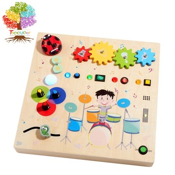 【樹年】兒童早教木質觸摸架子鼓開關插頭電源LED燈忙碌板玩具