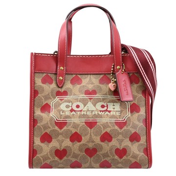 COACH CF127 FIELD 22 限定款愛心印花手提兩用包.駝紅