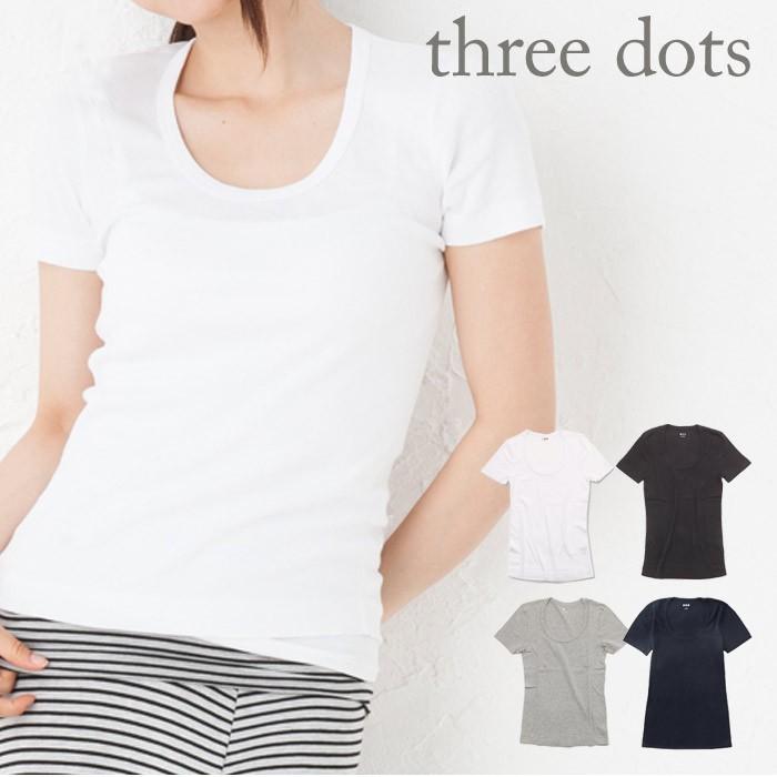 素材COTTON100%スリードッツ レディース Ｔシャツ Uネック three dots | LINEショッピング Tシャツ(半袖/袖なし)