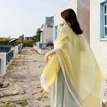防曬絲巾披肩沙灘巾波西米亞薄款外搭棉麻圍巾旅游沙灘超大紗巾女