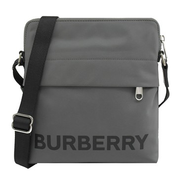 BURBERRY 8052870 燙印LOGO中性休閒拉鍊斜背包/扁包.灰