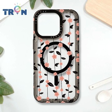 TRON IPHONE 16 PRO 條紋透明小花A款 MAGSAFE 磁吸 防摔 太空殼 透黑 手機殼