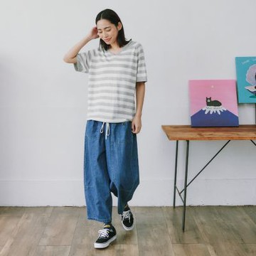 【Dailo】棉質口袋休閒褲 淺藍 深藍