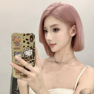 ✨臺灣出貨✨【反骨甜心】全頭套女粉色短髮中分韓系新款仿真發日常整頂假髮套