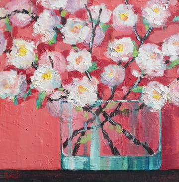 玫瑰原創油畫 20x20cm 現代繪畫 當代紅色花朵