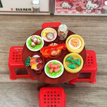 廚房過家家摺疊 迷你小餐桌凳 兒童玩具 食玩 仿真擺件 娃娃屋場景