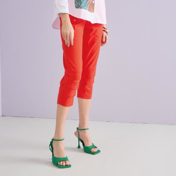 【YUTZUYA 優姿雅】魅力橘紅叛逆破壞高彈七分窄管褲