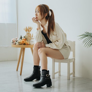 【氣質優雅】MIT氣質女靴。真皮。時尚黑7898