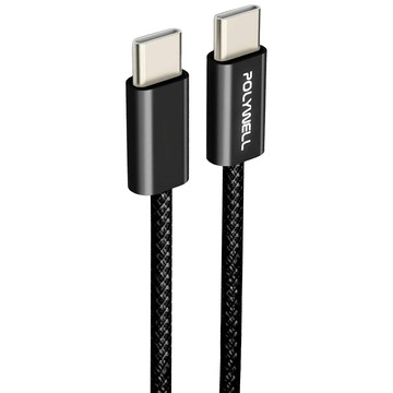 POLYWELL 寶利威爾 Type-C-Type-C PD編織快充線 PW15-W45-M813  1m  黑色  1條