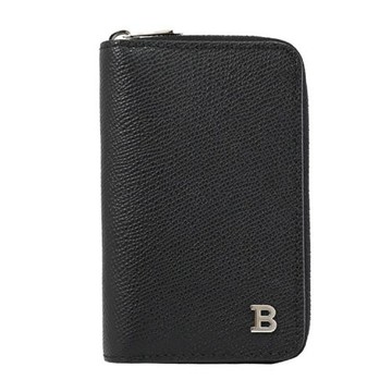 BALLY 6301145 BITT 經典金屬LOGO防刮皮革ㄇ字拉鍊鑰匙包.黑