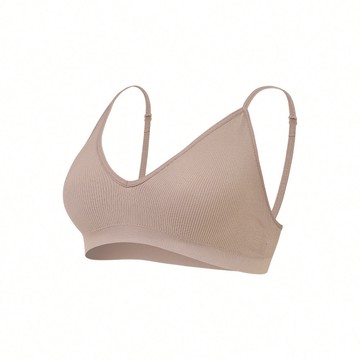 【深V細肩】無縫零著感BraTop內衣 - L / 奶茶色