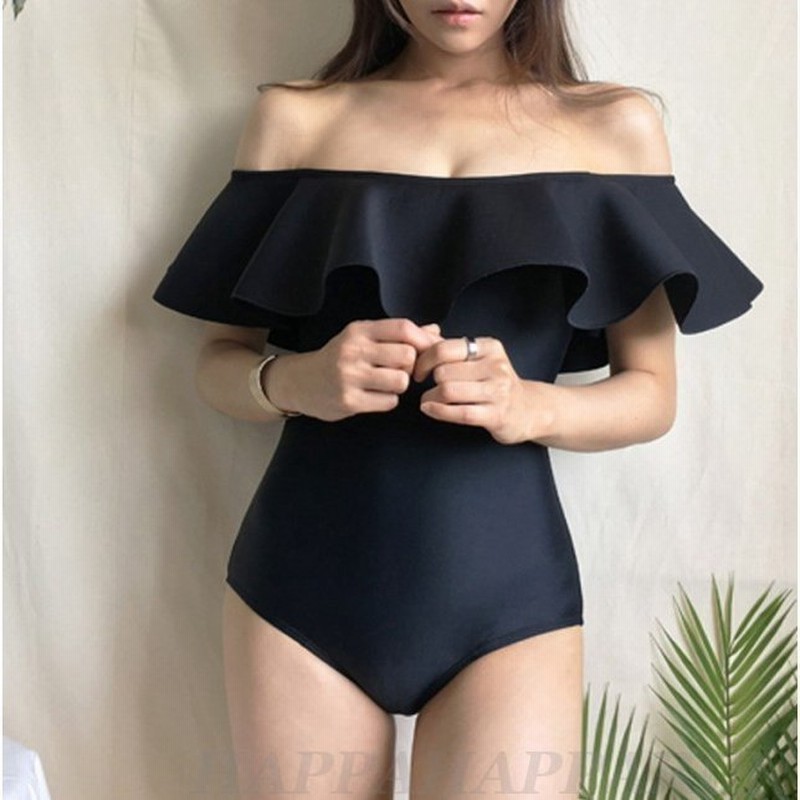 水着 ワンピース オフショルダー フリル 小胸カバー オフショル 水着 レディース レトロ シック シンプル きれいめ 黒 白 大きいサイズ 通販 Lineポイント最大0 5 Get Lineショッピング