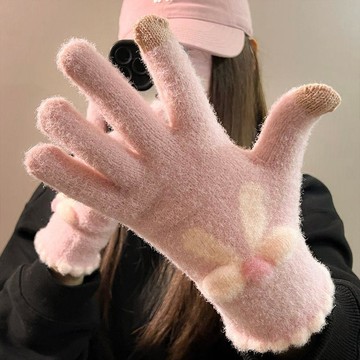 蝴蝶結加厚毛線手套🌞加絨保暖觸屏手套 冬季騎行手套 女生秋冬保暖手套 毛線手套 騎行手套 騎行保暖觸屏手套 學生保暖手