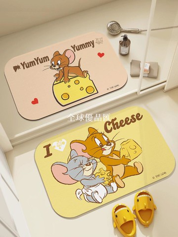 【全球優品匯】貓和老鼠浴室吸水地墊衛生間硅藻泥速干兒童腳墊廁所門口防滑地毯