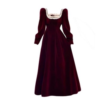 200斤新年會方領復古中長款連衣裙外貿特大碼女裝速賣通亞馬遜潮