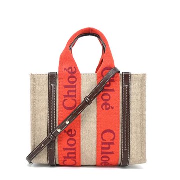 Chloe Woody tote bag 新款帆布兩用托特包(小號/橘紅)